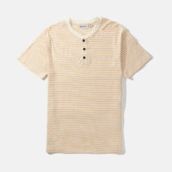 Rhythm Men's Henley Linen Stripe S/S T-Shirt - Natural