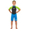 Hyperflex Access Child's 2mm Backzip Springsuit Wetsuit - Blue/Green -Surf Pro Shop 0000 XA620CB 80 bz shorty green blue FRONT wModel