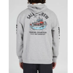 Salty Crew Mens Fishing Charters Hooded Fleece - Heather Grey