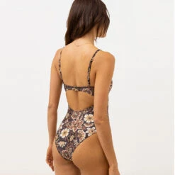 Rhythm Women's Cantabria Floral Tie Front One Piece - Brown -Surf Pro Shop 0028 0423SW OP06 CANTABRIA TIE FRONT ONE PIECE BROWN 3
