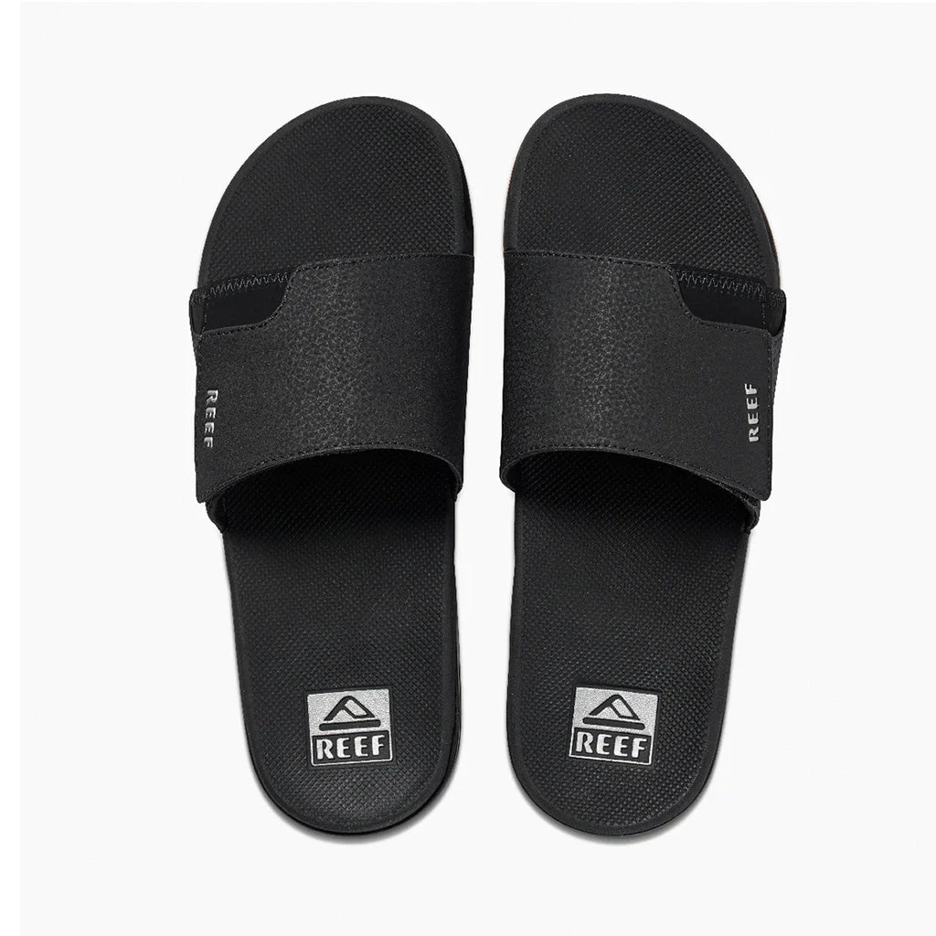 Reef Mens Fanning Slide Sandal - Black/Silver 3 Reef Mens Fanning Slide Sandal - Black/Silver