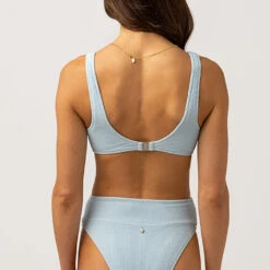 Rhythm Women's Isla Rib Crop Top - Cool Blue -Surf Pro Shop 0055 0123SW BT29 ISLA RIB CROP TOP BLUE 3