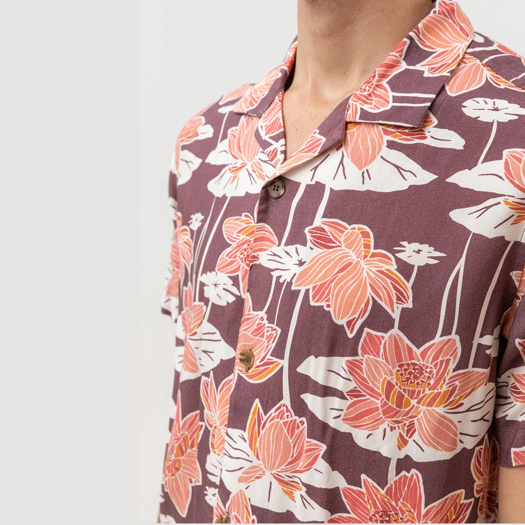 Rhythm Mens Lily Cuban S/S Sleeve T Shirt - Mulberry 6 Rhythm Mens Lily Cuban S/S Sleeve T Shirt - Mulberry - Image 4