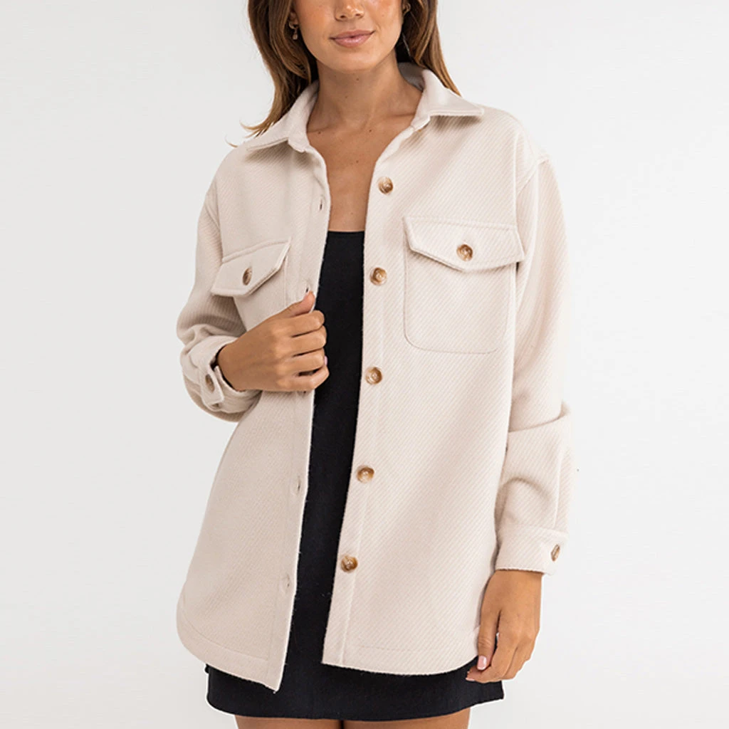 Rhythm Women's Classic Minimal Shacket - Oat 4 Rhythm Women's Classic Minimal Shacket - Oat - Image 2