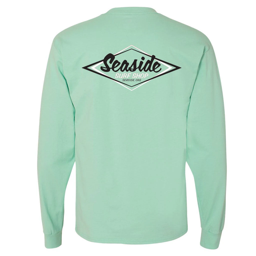Seaside Surf Shop Mens Vintage Logo L/S Tee - Clean Mint 3 Seaside Surf Shop Mens Vintage Logo L/S Tee - Clean Mint