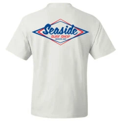 Seaside Surf Shop Mens Vintage Logo Tee - White/Blue Red