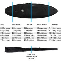 Creatures Of Leisure Shortboard Day Use DT2.0 Board Bag - Black Silver -Surf Pro Shop board bag dims shortboards