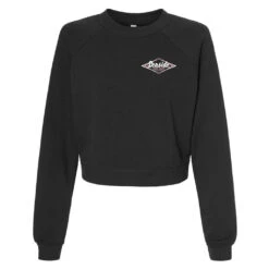 Seaside Surf Shop Womens Raglan Crop Top Crew Neck - Dark Grey/Pink -Surf Pro Shop crew black pink front