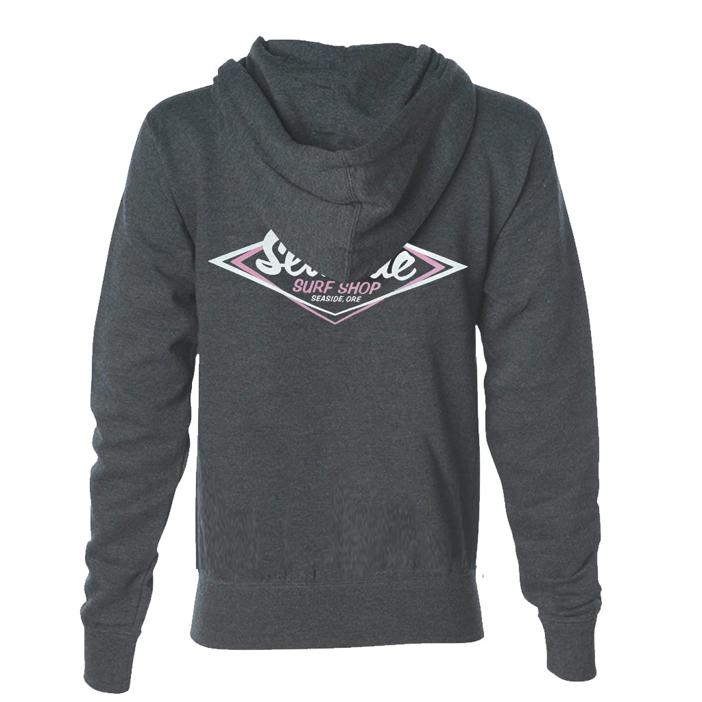 Seaside Surf Shop Womens Vintage Pullover Hoody - Charcoal Heather/Pink 4 Seaside Surf Shop Womens Vintage Pullover Hoody - Charcoal Heather/Pink - Image 2