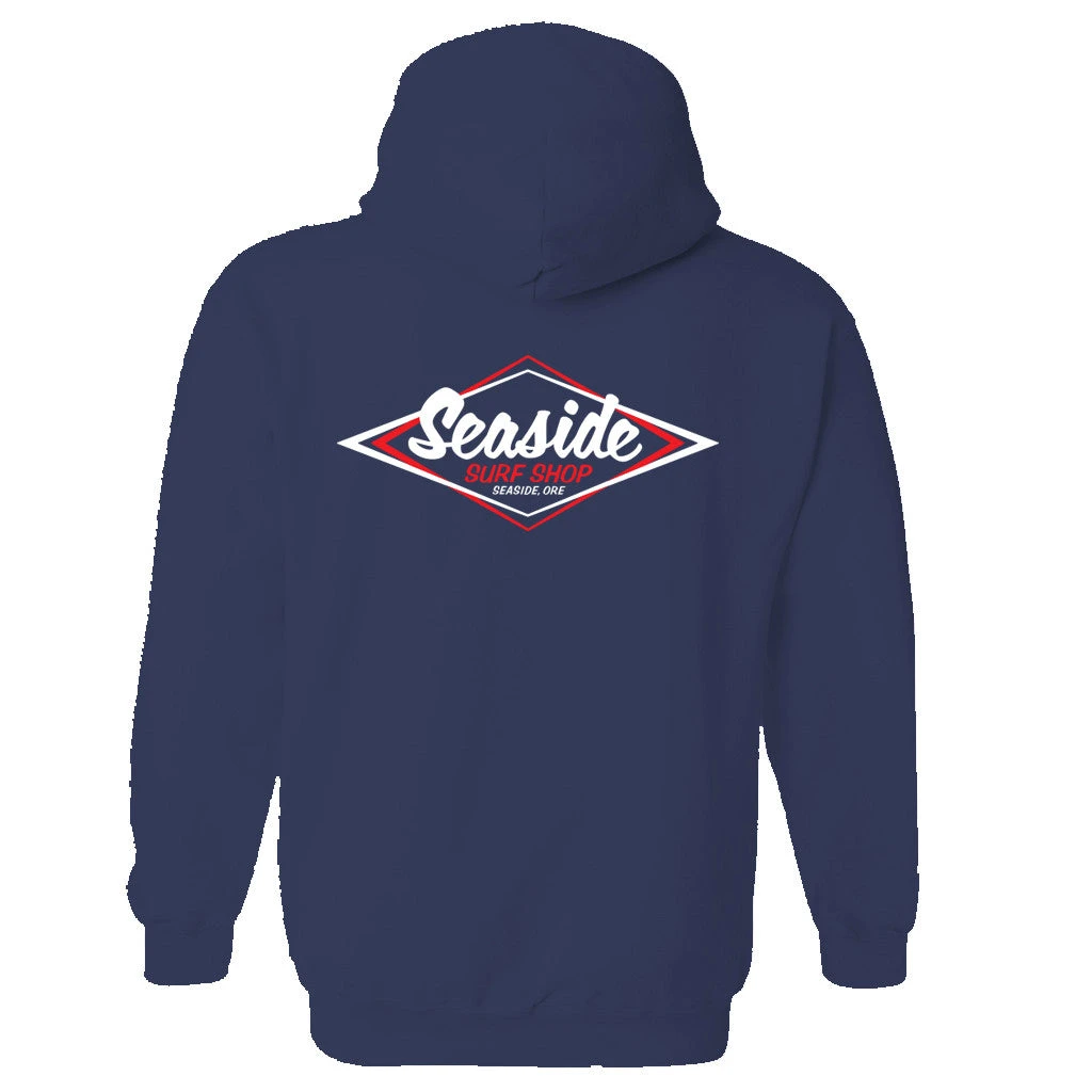 Seaside Surf Shop Mens Vintage Logo Hooded Pullover Sweatshirt - Navy 4 Seaside Surf Shop Mens Vintage Logo Hooded Pullover Sweatshirt - Navy - Image 2