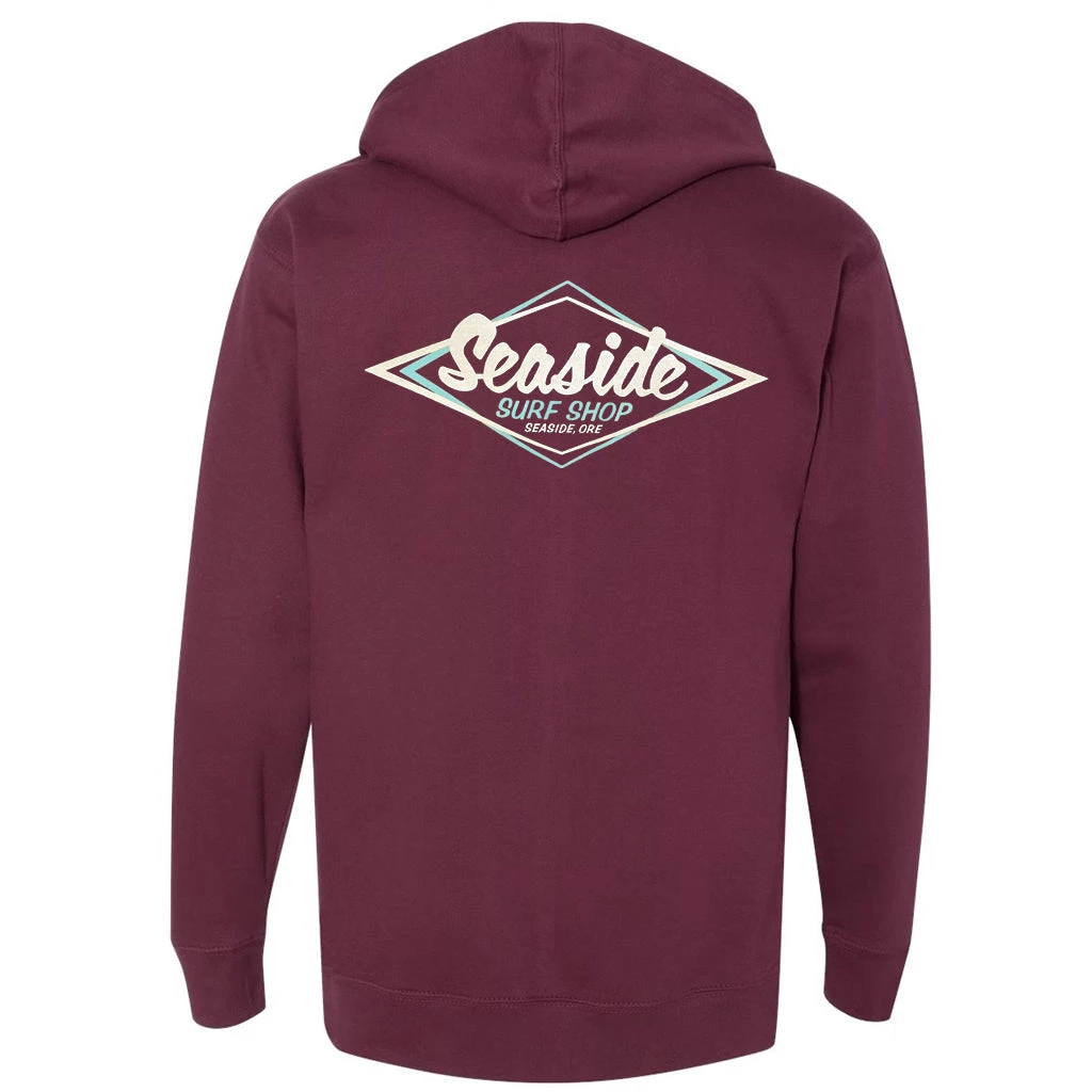 Seaside Surf Shop Mens Vintage Logo Pullover - Maroon 3 Seaside Surf Shop Mens Vintage Logo Pullover - Maroon